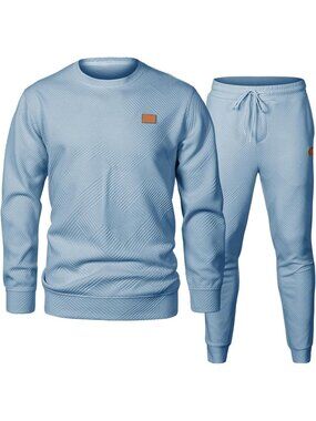 Men's 2 Piece Sets Beau Blue Sweatsuits Casual Long Sleeve Sweatpants Fall